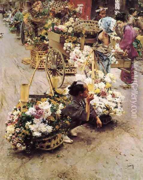 The Flower Market, Tokyo Oil Painting - Robert Frederick Blum