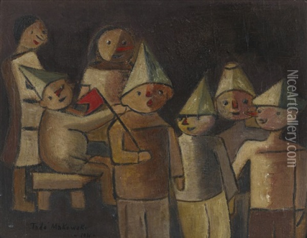 Children Playing Oil Painting - Tadeusz (Tade) Makowski