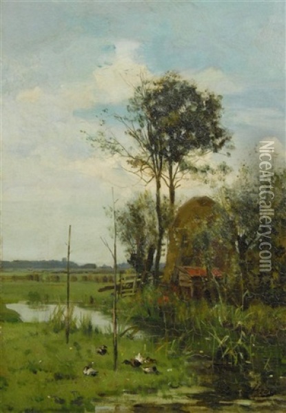 Ducks In Landscape Oil Painting - Eduard van der Meer