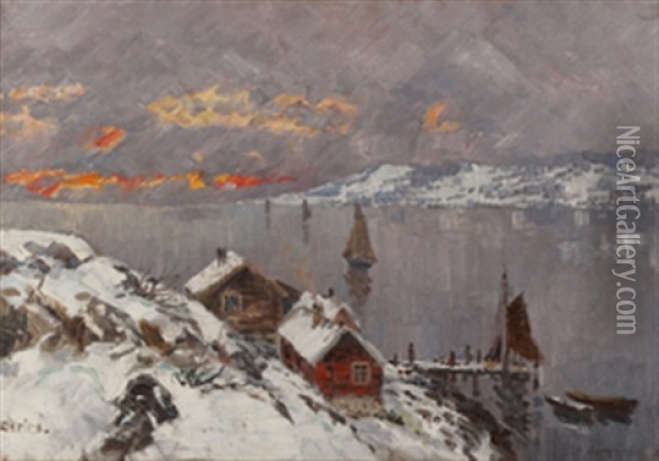 Vinter Drobakk Oil Painting - Karl Edvard Diriks