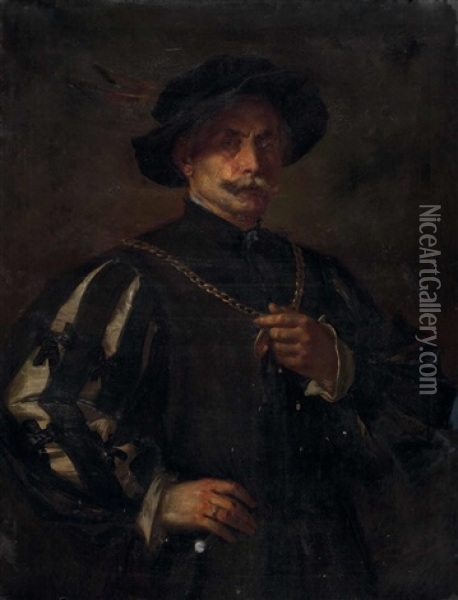 Portrat Eines Herrn In Kostum Des 17. Jahrhunderts Oil Painting - Carl Zewy