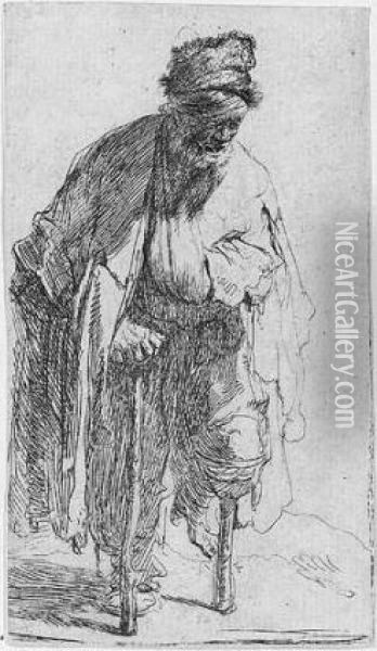 Beggar With A Wooden Leg (b., Holl.179; H.12; Bb.30-4) Oil Painting - Rembrandt Van Rijn