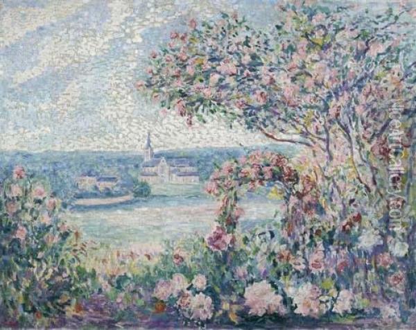 La Roseraie. Um 1910. Oil Painting - Julien Hippolyte Feron