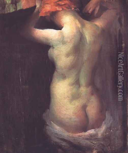 Standing Nude c. 1900 Oil Painting - Janos Vaszary