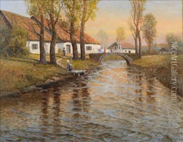 House And Stream Oil Painting - Fritz Thaulow