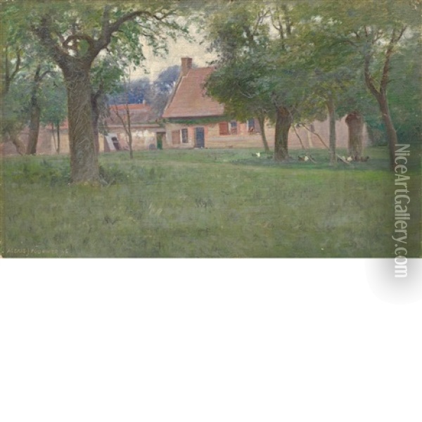 A Peaceful House, Normandee Oil Painting - Alexis Jean Fournier