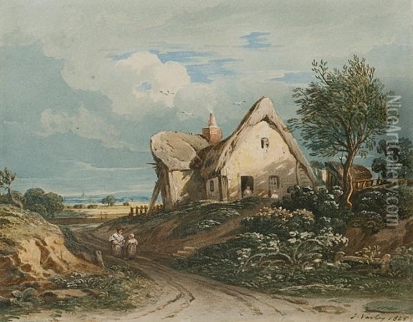 A Thatched Cottage Oil Painting - John Varley