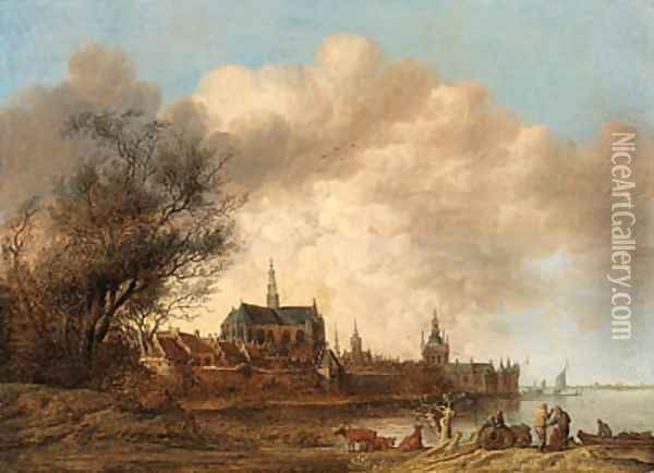 A view of Haarlem from the south-west, with the River Spaarne in the foreground Oil Painting - Anthony Jansz van der Croos