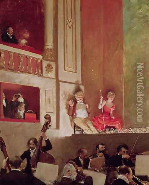 Revue at the Theatre des Varietes c.1885 Oil Painting - Jean-Georges Beraud