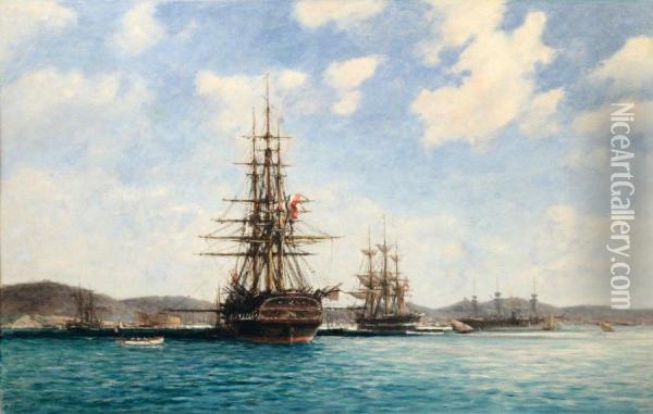 Navires En Rade De Toulon Oil Painting - Jean Jules Koerner