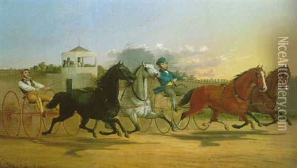 Trotters Racing By A Judges Stand Oil Painting - Louis Maurer
