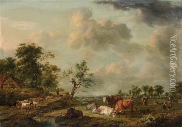 Hollandische Landschaft Mit Weidenden Kuhen Oil Painting - Balthasar Paul Ommeganck