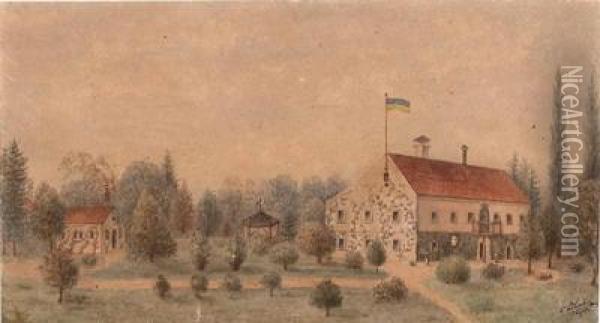 Landhaus Mit Garten Und Kapelle Oil Painting - Adolf Lorba
