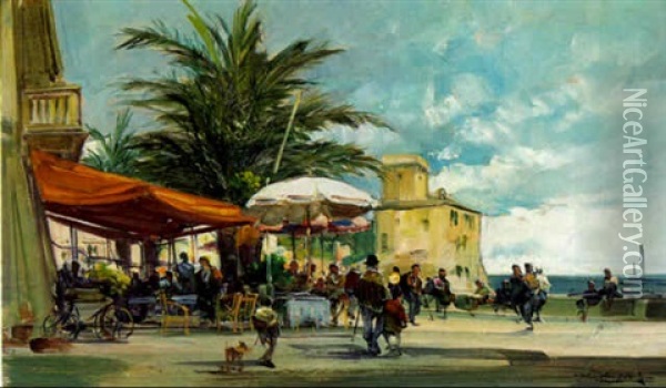Uferpromenade Bei Rapallo Oil Painting - Cesare Gheduzzi