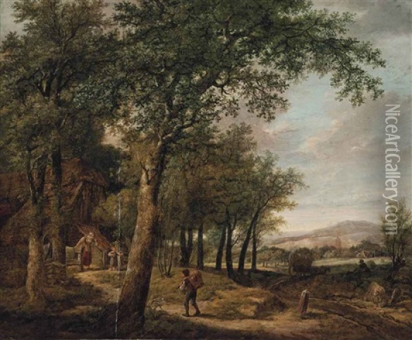 A Wooded Landscape With A Traveller Returning To A Cottage Oil Painting - Pietersz (Pieter) Barbiers