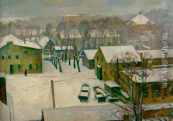 A Village In Winter Oil Painting - Lothar Bechstein