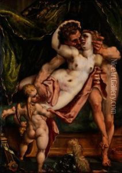 Mars Und Venus In Umarmung, Mit Demamorknaben Oil Painting - Bartholomaeus Spranger
