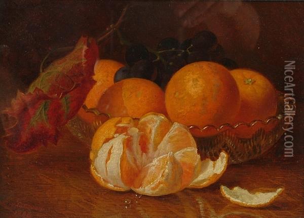 A Peeled Orange With A Cut-glass Bowl Of Oranges And Grapes Behind Oil Painting - Eloise Harriet Stannard