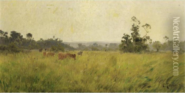 Herd Of Cows In A Meadow Oil Painting - Clovis Frederick Terraire