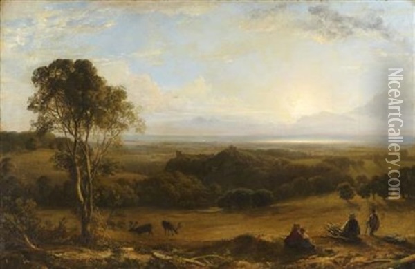 Panoramic View Of Parkland With Castle In Middle Distance Oil Painting - Horatio McCulloch