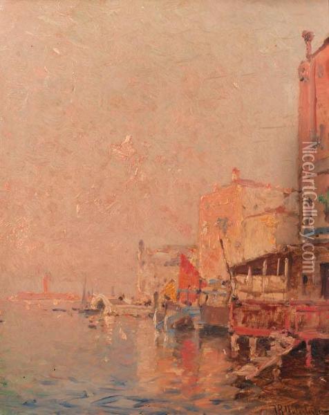 A Quay In Venice - A Study Oil Painting - Franz Richard Unterberger