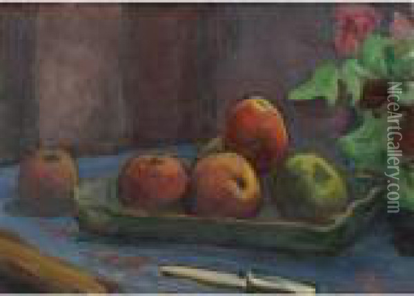 Pommes Au Couteau Et Pot De Begonias Oil Painting - Wladyslaw Slewinski