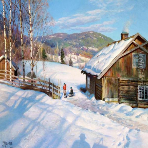 Winter Day Near Odnes, Norway Oil Painting - Peder Mork Monsted
