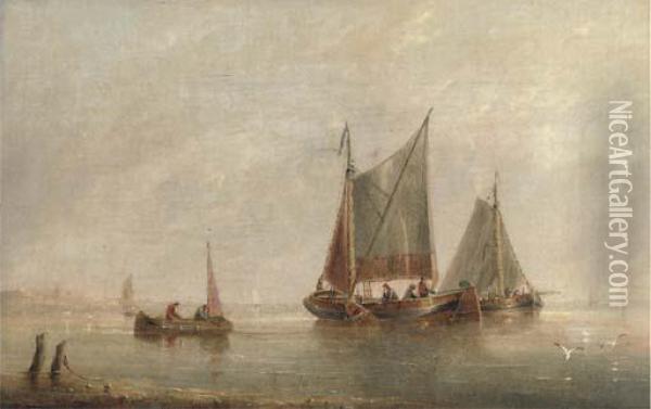 Fishermen Pulling In Their Nets Oil Painting - Henry Redmore