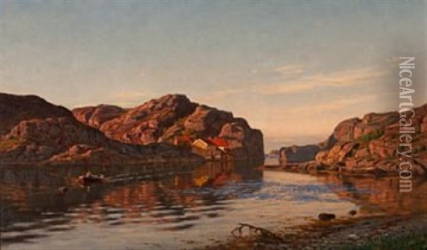 Morgen I Ny-hellesund Oil Painting - Amaldus Clarin Nielsen