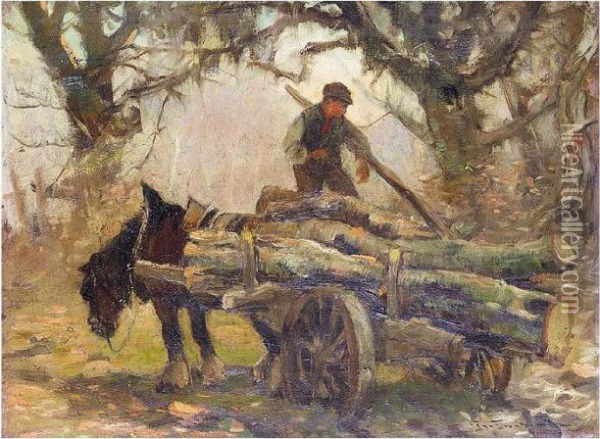 The Wood Cart Oil Painting - George Smith