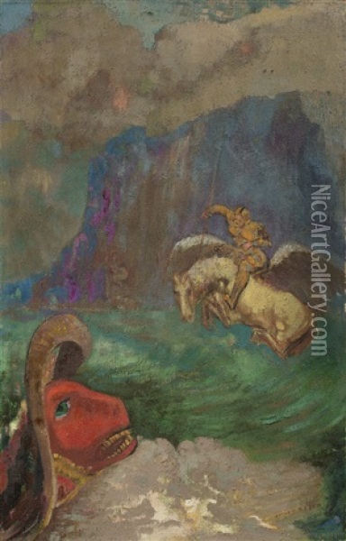 Roger Et Angelique (auch Saint Georges Et Le Dragon Oder Andromede Sauvee) Oil Painting - Odilon Redon