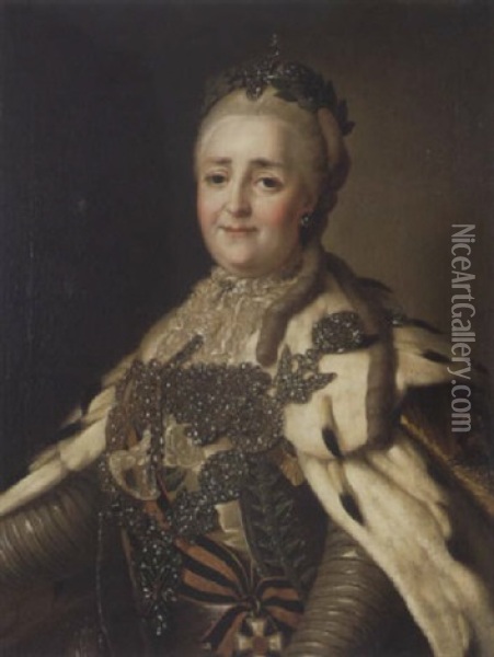 Portrait De La Reine Catherine De Russie Oil Painting - Alexander Roslin