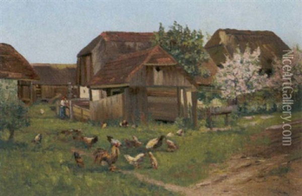 Idylle Am Bauernhof Oil Painting - Adolf Schwarz