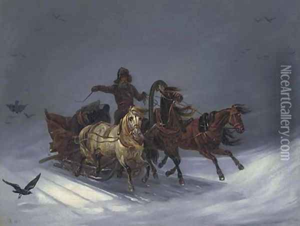 Troika ride Oil Painting - Russian School