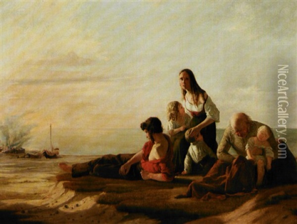 En Brandlidt Fiskerfamilie Oil Painting - Moritz Unna