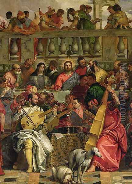 The Marriage Feast at Cana, detail of Christ and musicians, c.1562 Oil Painting - Paolo Veronese (Caliari)
