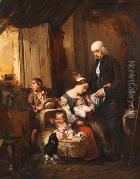 Scene De Famille Oil Painting - Louis Gallait