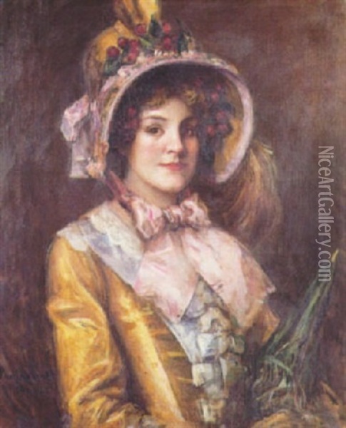 Portrait De Jeune Femme A L'ombrelle Oil Painting - Leo Paul Samuel Robert