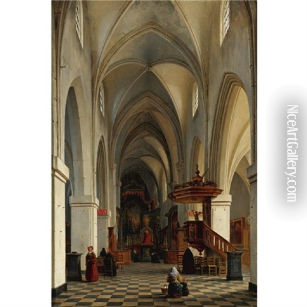 Interior Of A Cathedral Oil Painting - Hippolyte Victor (Valentin) Sebron