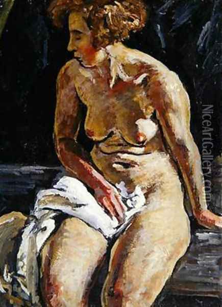 Sitting Nude with a White Towel II Oil Painting - Karl Leyhausen