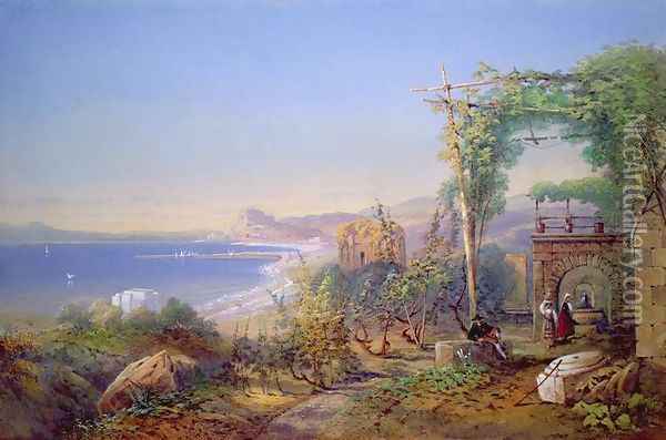 Castille and the Bay of Baia, Pozzuoli, 1866 Oil Painting - Edward M. Richardson