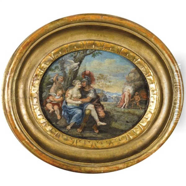 1. Rinaldo Und Armida. / 2. Ruhende Artemis Oil Painting - Marten de Vos