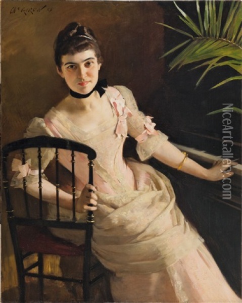 Jeune Femme Au Piano Oil Painting - Charles Giron