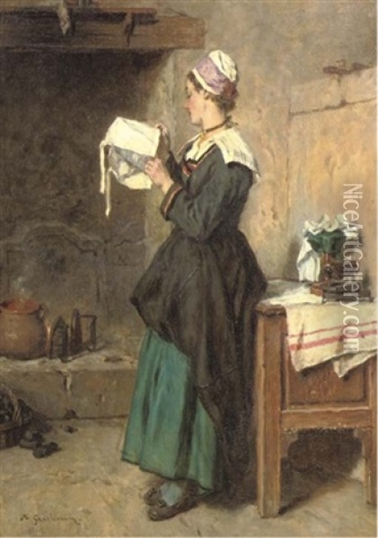 Household Chores Oil Painting - Alexandre Marie Guillemin