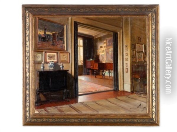 The Artist's Home Oil Painting - Knud Sinding