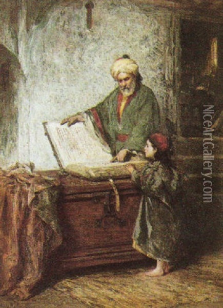Teaching The Koran Oil Painting - Gustave Henry Mosler