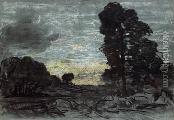 Paysage En Foret De Fontainebleau Oil Painting - Theodore Rousseau