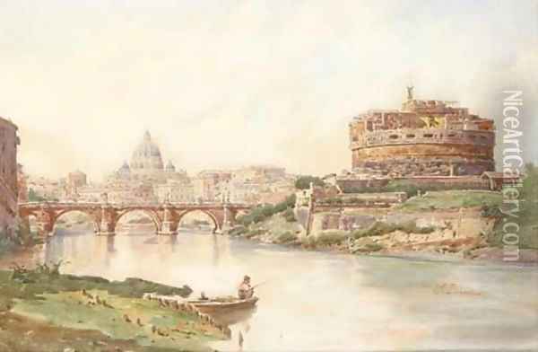 View of the Castel Sant'Angelo, Rome Oil Painting - Stefano Donadoni