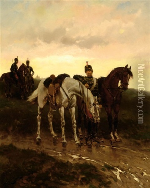 Gele Rijders Oil Painting - Hermanus Willem Koekkoek