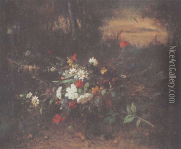 Blumenstrauss Vor Landschaftshintergrund Oil Painting - Jean Alexandre Remy Couder
